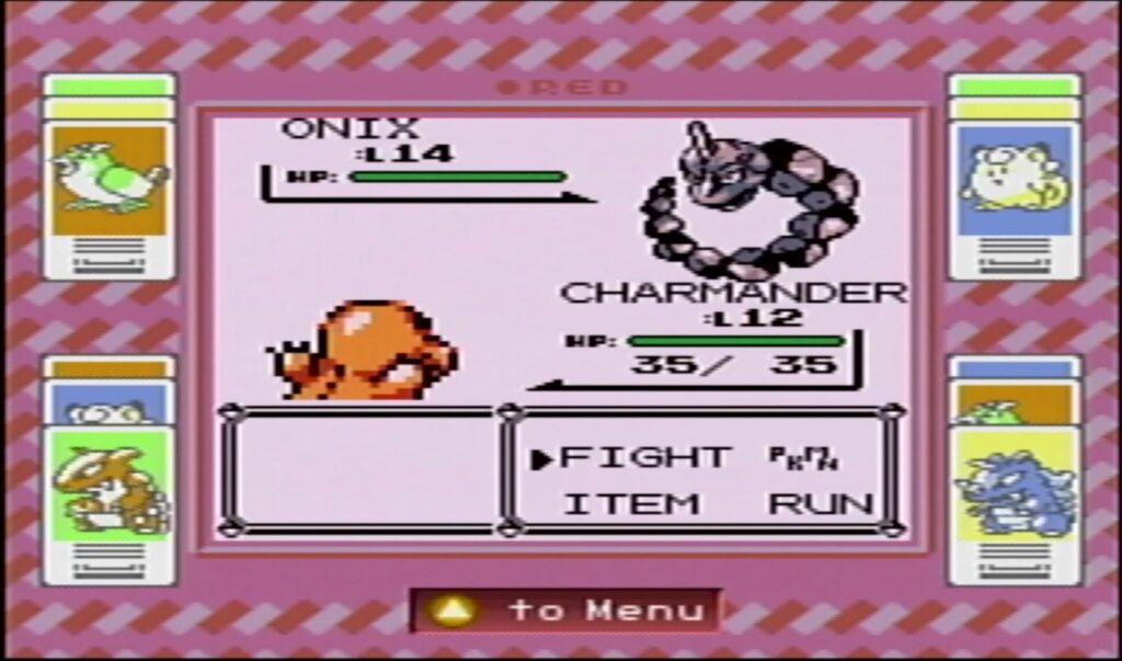 A Charmander battling Onix in Pokemon Red