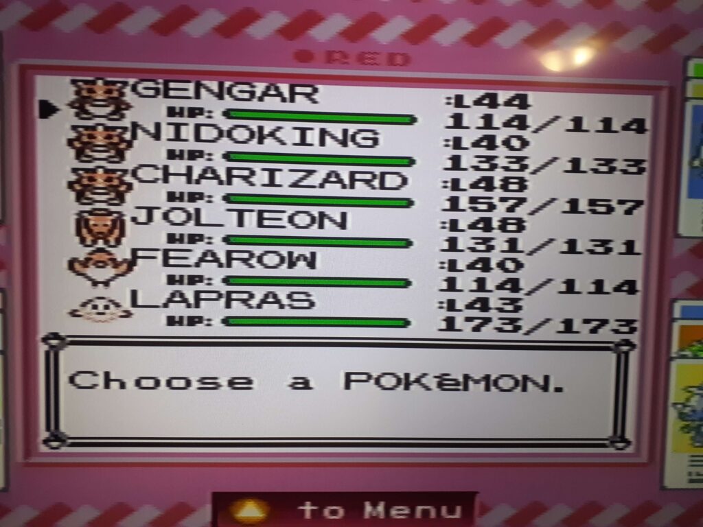 A photo of my Pokemon Red team after finishing the game.