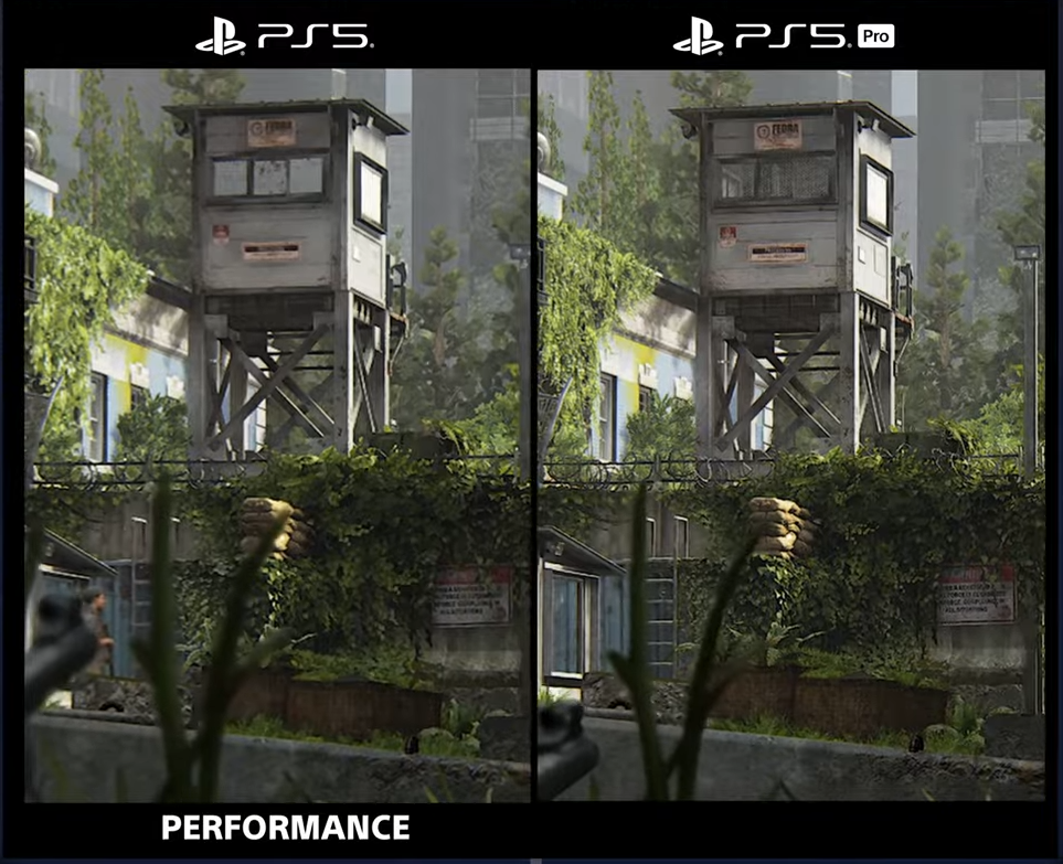 A comparison in graphics between the PS5 performance mode and the PS5 Pro