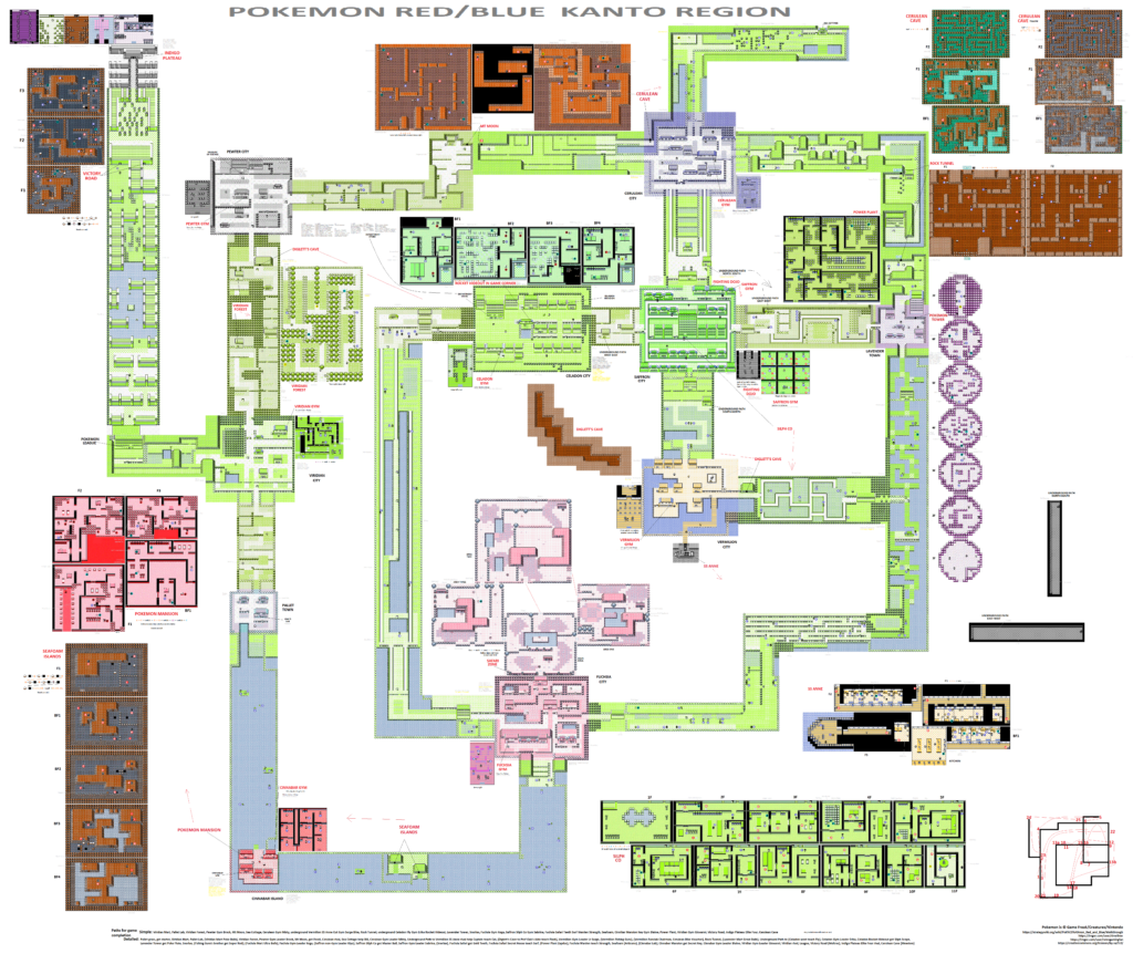 A map of the Kanto region in Pokemon Red And Blue